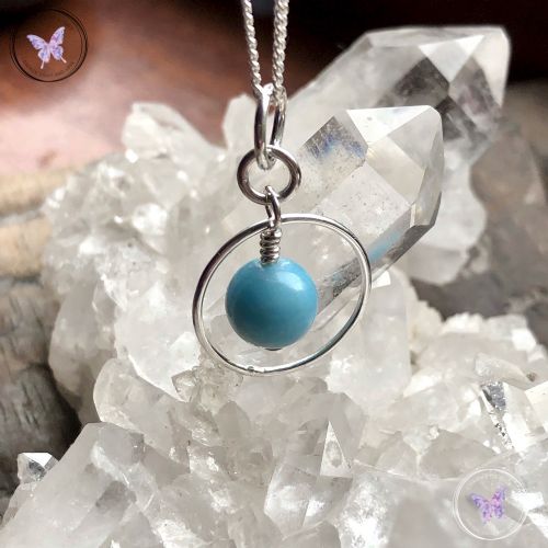 Larimar Silver Circle Pendant Necklace